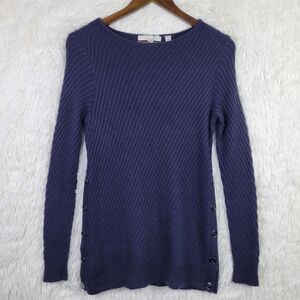 Nordstrom Signature Women XS Navy Blue Ribbed 100% Cashmere Sweater Quiet Luxury